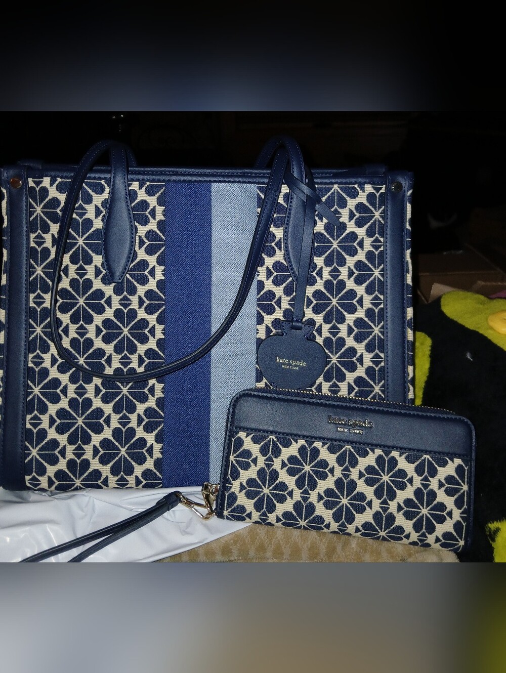 Kate Spade New York Spade Flower Jacquard Stripe Tote with matching Wallet